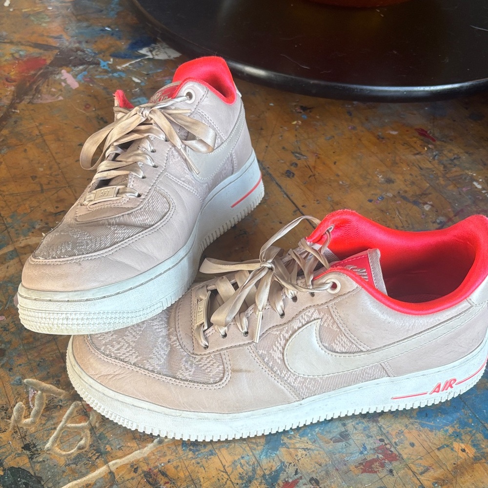 Nike Air Force 1 Tan and Red Sneakers